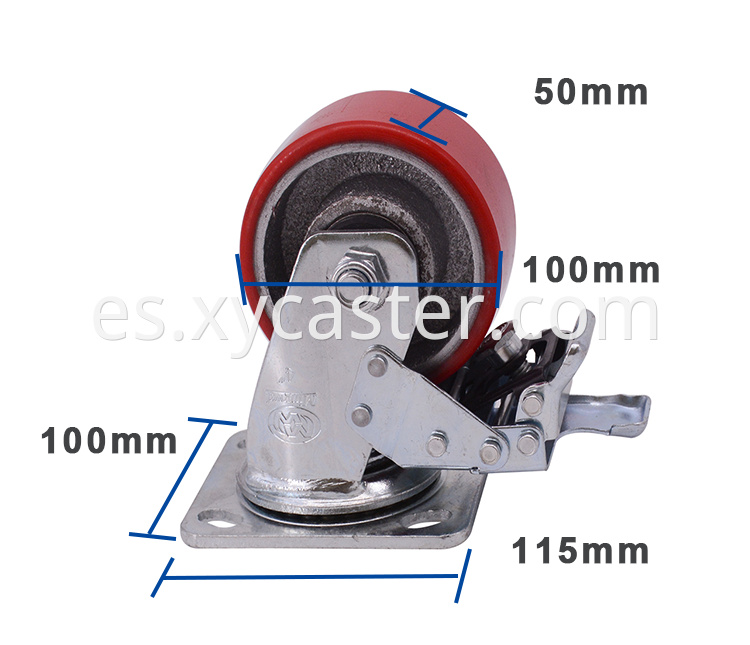 4 Inch Red Pu Caster With Brake